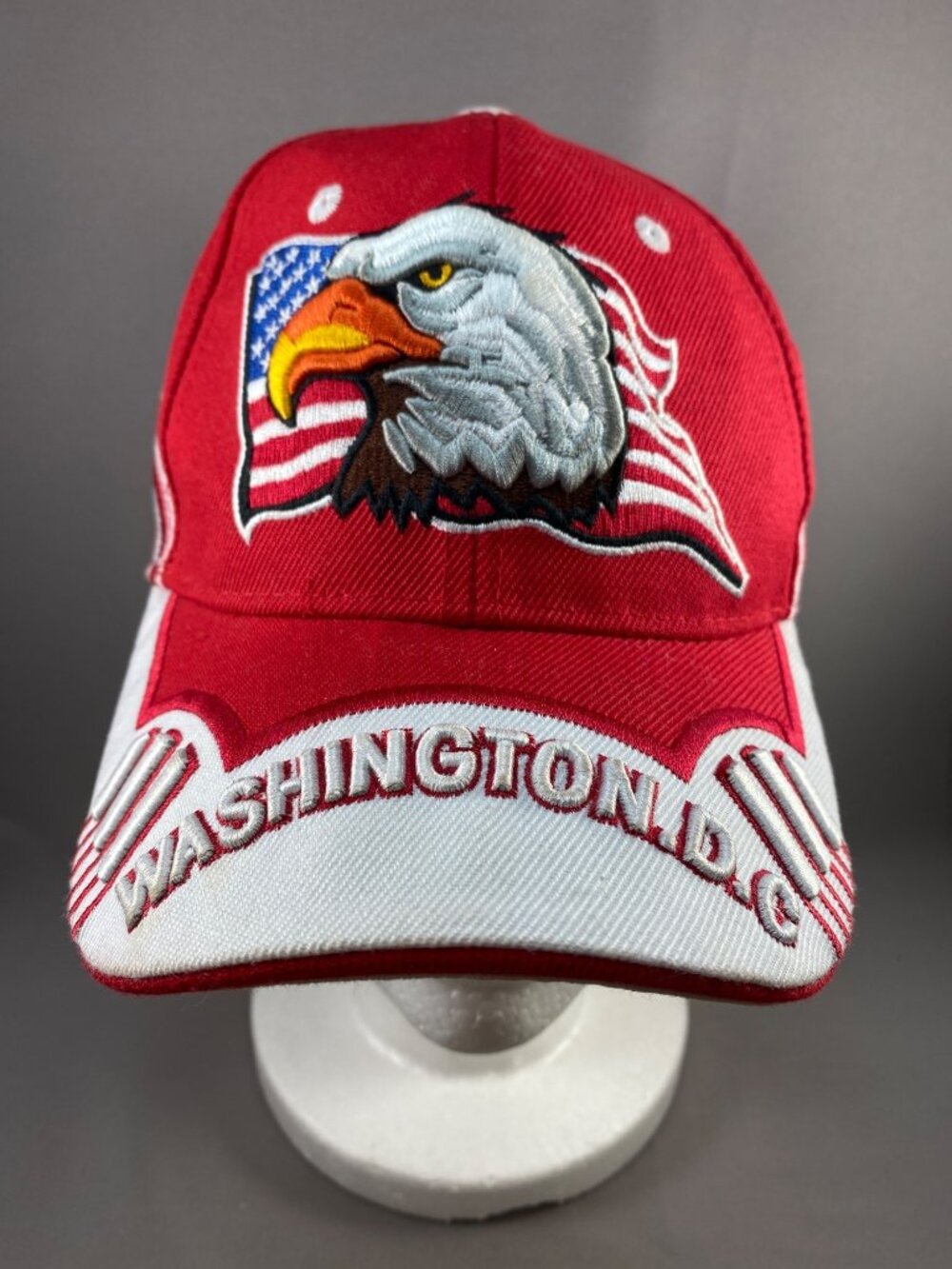 Washington DC Eagle American Flag Embroidered Adjustable Baseball Cap Red USA Ha